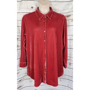 Soft Surroundings Red Rust Velvet Tunic Top 1X Boyfriend Button Womens